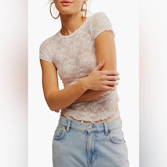 FP Intimately Ready to Go Lace Tee NWOT ivory - Picture 1 of 9